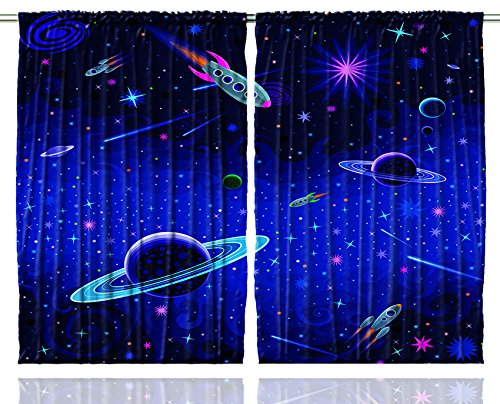 6992495683575 - OUTER SPACE ORBIT ROCKET GALAXY STARS MILKYWAY NEBULA - 108WX63L - KIDS / YOUTH ROOM / BEDROOM / LIVING ROOM CURTAIN PANELS - 2 PANEL SET THE SPACE INFINITY