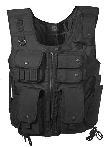 0699618830392 - S.W.A.T STYLE TACTICAL VEST IN BLACK CROSSDRAW HOLSTER MAG POUCHES POLICE BY GOLDEN EYE TACTICAL