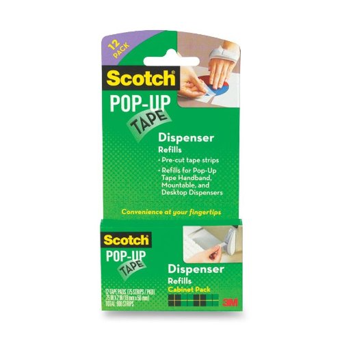 6998796239602 - SCOTCH POP-UP TAPE STRIPS, 3/4 X 2 INCHES, 12 PADS, 75 STRIPS/PAD (90M-12PK)