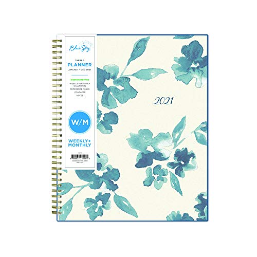 0699931221891 - BLUE SKY 2021 WEEKLY & MONTHLY PLANNER, FROSTED FLEXIBLE COVER, TWIN-WIRE BINDING, 8.5” X 11”, BAKAH BLUE