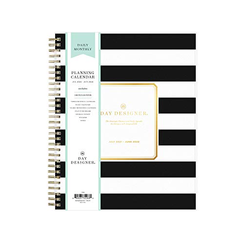 0699931322680 - DAY DESIGNER FOR BLUE SKY 2021-2022 ACADEMIC YEAR DAILY & MONTHLY PLANNER, 8 X 10, FROSTED FLEXIBLE COVER, WIREBOUND, RUGBY BLACK STRIPE