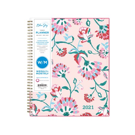 0699931903216 - BLUE SKY 2021 WEEKLY & MONTHLY PLANNER, FLEXIBLE COVER, TWIN-WIRE BINDING, 8.5” X 11”, GARDEN FLOWER (101617-21)
