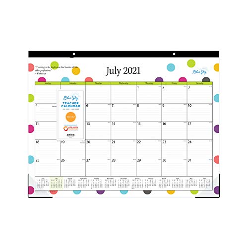 0699931904329 - BLUE SKY 2021-2022 ACADEMIC YEAR TEACHERS MONTHLY DESK PAD CALENDAR, 22 X 17, TRIM TAPE BINDING, TWO-HOLE PUNCHED, RULED BLOCKS, DOTS (105496-A22)