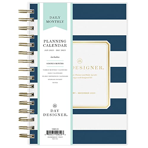 0699931906293 - DAY DESIGNER FOR BLUE SKY 2023 DAILY AND MONTHLY PLANNER, 5 X 8, FROSTED COVER, WIREBOUND, NAVY STRIPE (103623-23)