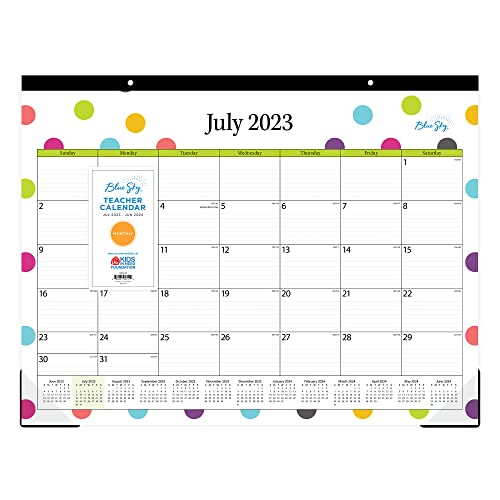 0699931907214 - BLUE SKY 2023-2024 ACADEMIC YEAR TEACHER MONTHLY DESK PAD CALENDAR, 22 X 17, TRIM TAPE BINDING, TWO-HOLE PUNCHED, RULED BLOCKS, DOTS (105496-A24)