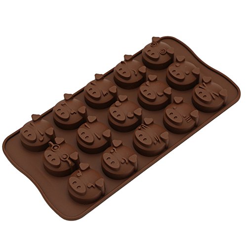 0699977670356 - ALWAYS YOUR CHEF 15 CAVITIES EMOJI PIG SHAPED SILICONE CANDY/CHOCOLATE MAKING MOLDS MINI CUPAKE BAKING MOLDS ICE CUBE TRAYS DIY MOLDS