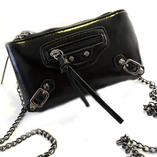 0700064496527 - STORM MART PU LEATHER LONG SHOULDER CHAIN RIVET CLUTCH SMART POUCH PURSE STRAP CLINCH WALLET HANDBAG FOR IPHONE 3GS/4/4S IPHONE 5/5S IPOD TOUCH MP3 SAMSUNG GALAXY S3 S4 S5 NOTE2 NOTE3 CASE MULTI-PURPOSE WOMAN MINI BAG (BLACK)