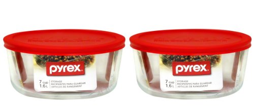 0700064830284 - PYREX STORAGE PLUS 7-CUP ROUND STORAGE DISH WITH RED PLASTIC COVER PACK OF 2 CON
