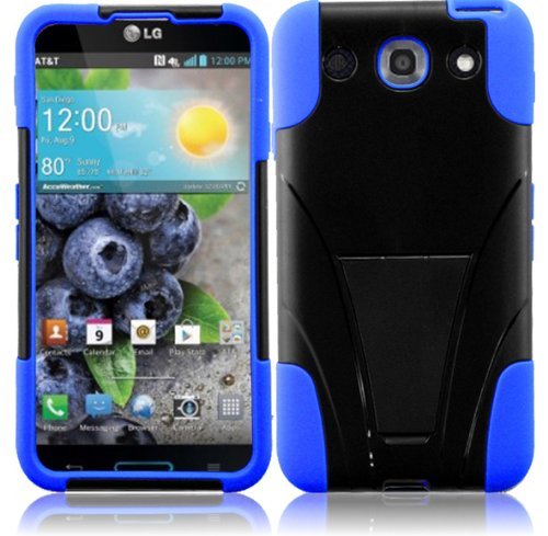 0700112312922 - GENERIC HYBRID DOUBLE LAYER FUSION COVER CASE WITH KICKSTAND FOR LG OPTIMUS G PRO E980 - RETAIL PACKAGING - BLACK/BLUE