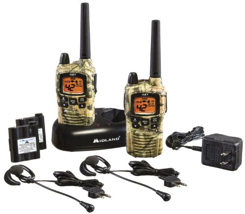 0700115640916 - MIDLAND RECHARGEABLE WATER RESISTANT TWO-WAY RADIO, 42-CHANNEL GMRS WITH NOAA WEATHER ALERT AND XTREME 36-MILE RANGE, HI/MED/LO POWER SETTINGS, WITH EVOX HANDSFREE OPERATION, 10 CALL ALERTS, AND DUAL POWER OPTIONS, BONUS FREE BELT CLIPS INCLUDED, MOSSY O