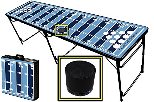 0700115810685 - 8-FOOT PROFESSIONAL BEER PONG TABLE W/ HOLES & WIRELESS BLUETOOTH SPEAKER - TENNESSEE FOOTBALL FIELD GRAPHIC
