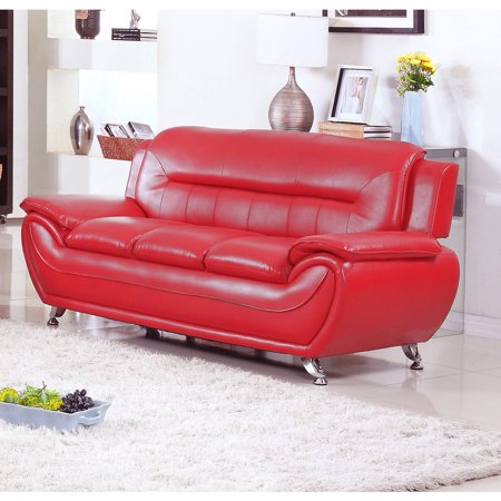 0700118104477 - UFE NORTON RED FAUX LEATHER MODERN LIVING ROOM SOFA