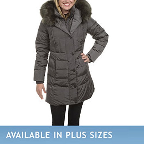 0700140295228 - 1 MADISON LADIES' DOWN COAT WITH FAUX FUR HOOD AND INNER VEST-GUNMETAL, XL