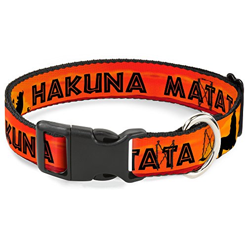 0700146019651 - BUCKLE-DOWN LION KING HAKUNA MATATA SUNSET ORANGES/BLACK PLASTIC CLIP COLLAR, MEDIUM/11-17