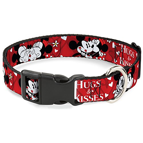 0700146034975 - BUCKLE-DOWN MICKEY & MINNIE HUGS & KISSES POSES REDS/WHITE DISNEY DOG COLLAR PLASTIC CLIP BUCKLE, LARGE