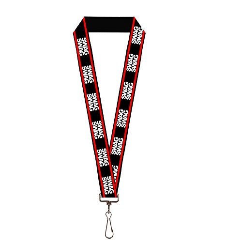 0700146335249 - DOUBLE SWAG ON BLACK AND RED STRIPES LANYARD