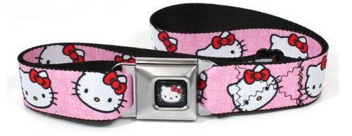 0700146941464 - HELLO KITTY RED BOW PINK BACK GROUND SEATBELT BELT ADJUSTABEL UP TO 45