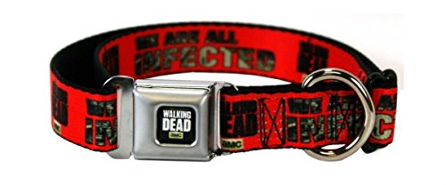 0700146979382 - BUCKLE DOWN DOG COLLAR THE WALKING DEAD - WE ARE ALL INFECTED RED/BLACK -WIDE -SMALL 13-18