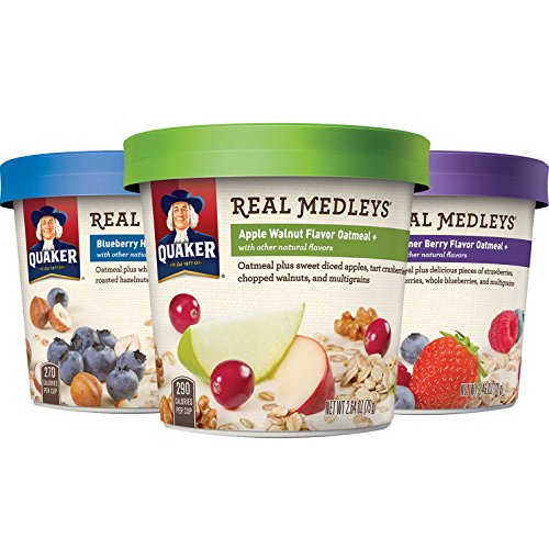 0700256848301 - QUAKER REAL MEDLEYS OATMEAL+, VARIETY PACK, INSTANT OATMEAL+ BREAKFAST CEREAL (12 PACK CUPS)