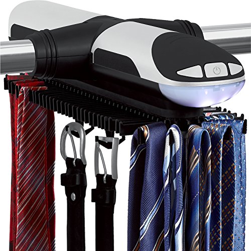 0700358200496 - STERLINE AUTOMATIC MOTORIZED REVOLVING TIE AND BELT RACK WITH BUILT IN LED LIGHT - TIE RACK ROTATES FORWARD AND BACKWARD - HOLDS 72 TIES AND 8 BELTS - BATTERIES ARE INCLUDED