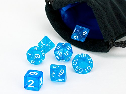 0700465843814 - POLYHEDRAL DICE SET | BLUE TRANSLUCENT | 7 PIECE | PRISTINE EDITION | FREE CARRYING BAG | HAND CHECKED QUALITY WITH | MONEY BACK GUARANTEE