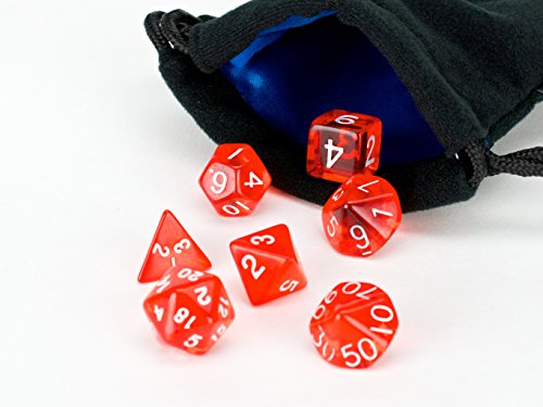 0700465843838 - RED TRANSLUCENT POLYHEDRAL DICE SET | 7 PIECE SET | PRISTINE EDITION | FREE CARRYING BAG | HAND CHECKED QUALITY | MONEY BACK GUARANTEE