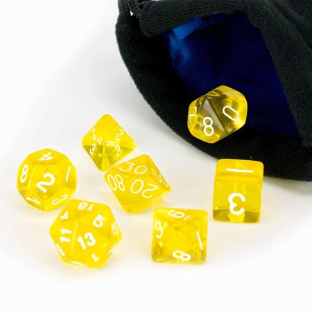 0700465843845 - POLYHEDRAL DICE SET YELLOW TRANSLUCENT | 7 PIECE | PRISTINE EDITION | FREE CARRYING BAG | HAND CHECKED QUALITY | MONEY BACK GUARANTEE