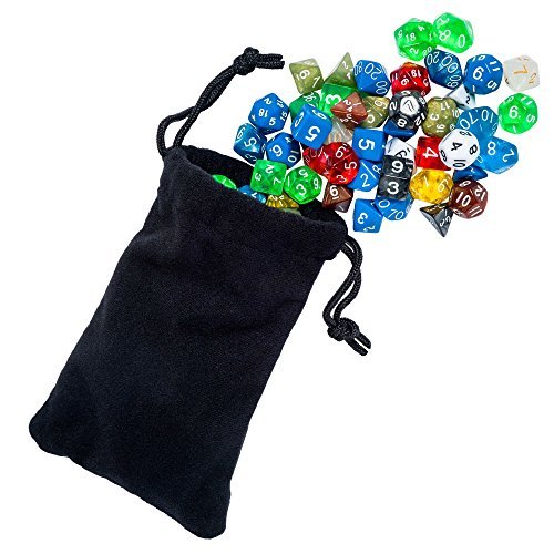 0700465844033 - EASY ROLLER DICE POLYHEDRAL DICE FOR DUNGEONS AND DRAGONS AND MATH DICE GAMES, 105 PIECES, 15 COMPLETE SETS WITH DICE BAG, COLOR MAY VARY