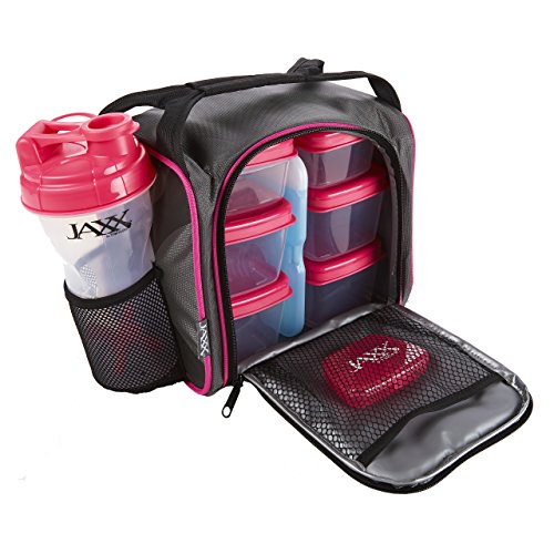 0700522141488 - JAXX FITPAK WITH PORTION CONTROL CONTAINER SET, REUSABLE ICE PACK, AND SHAKER CUP (BLACK/PINK)