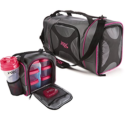 0700522141501 - FIT & FRESH DUAL JAXX FITPAK DUFFEL WITH PORTION CONTROL CONTAINER SET, REUSABLE ICE PACK, AND SHAKER CUP