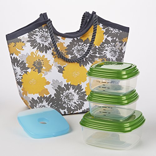 0700522153450 - BAYSIDE INSULATED LUNCH BAG (YELLOW & GRAY SHADOW FLOWERS)