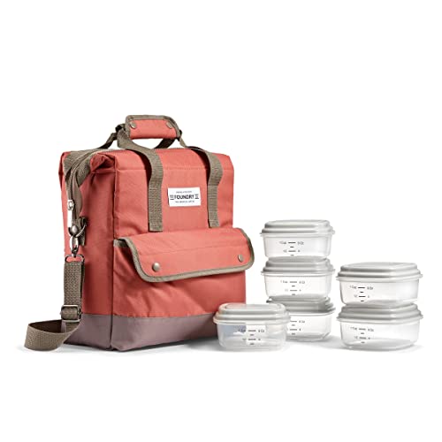 0700522249771 - FIT + FRESH DOUGLAS INSULATED LUNCH BAG, COOLER BAG, TRAVEL BAG INCLUDES 6 FOOD CONTAINER, REUSABLE LUNCH BOX, PERFECT FOR WORK, SCHOOL, BEACH & MORE, CHESTNUT