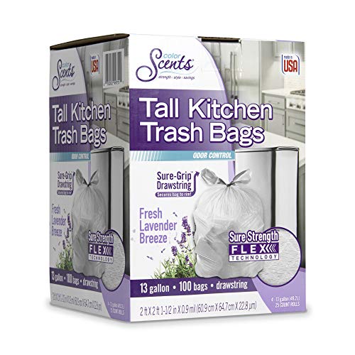 0070052997511 - COLOR SCENTS TALL KITCHEN TRASH BAGS - 13 GALLON, 100 COUNT (PACK OF 1) DRAWSTRING FRESH LAVENDER BREEZE