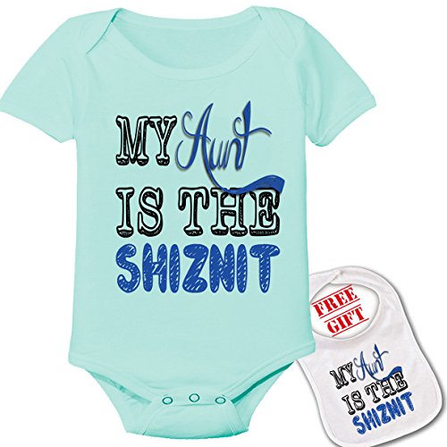 0700535473002 -  MY AUNT IS THE SHIZNIT CUSTOM BABY BODYSUIT ONESIE & MATCHING BIB (IN 5 COLORS)