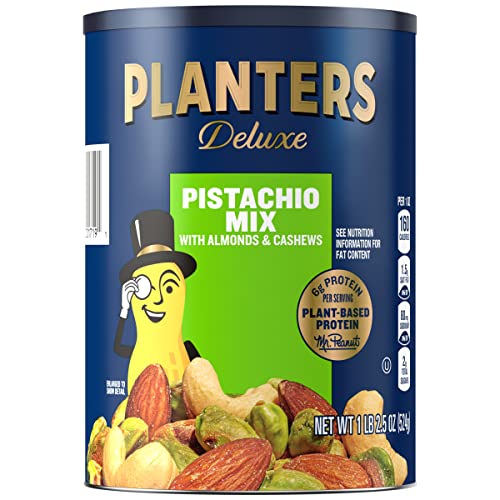 0700538211007 - PLANTERS PISTACHIO LOVER’S MIX, 1.15 LB. RESEALABLE CANISTER - DELUXE PISTACHIO MIX: PISTACHIOS, ALMONDS & CASHEWS ROASTED IN PEANUT OIL WITH SEA SALT - KOSHER, SAVORY SNACK