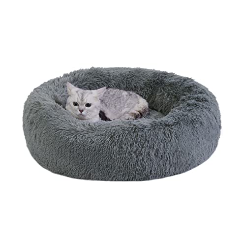 0700603705899 - BEST FRIENDS BY SHERI DONUT SHAG FAUX FUR SELF-WARMING CALMING DOG BED & CAT BED, GRAY, 23 X 23