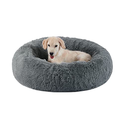 0700603705905 - BEST FRIENDS BY SHERI DONUT SHAG FAUX FUR SELF-WARMING CALMING DOG BED & CAT BED, GREY, 30 X 30