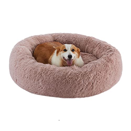 0700603705950 - BEST FRIENDS BY SHERI DONUT SHAG FAUX FUR SELF-WARMING CALMING DOG BED & CAT BED, MAUVE, 36 X 36