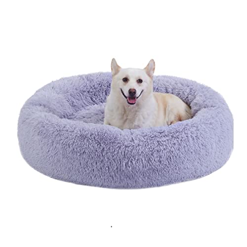 0700603706032 - BEST FRIENDS BY SHERI DONUT SHAG FAUX FUR SELF-WARMING CALMING DOG BED & CAT BED, LAVENDER, 36 X 36