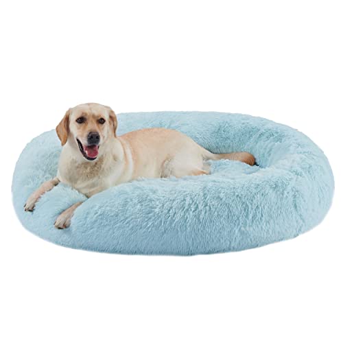0700603706780 - BEST FRIENDS BY SHERI THE ORIGINAL CALMING DONUT CAT AND DOG BED IN SHAG FUR BABY BLUE, EXTRA LARGE 45X45