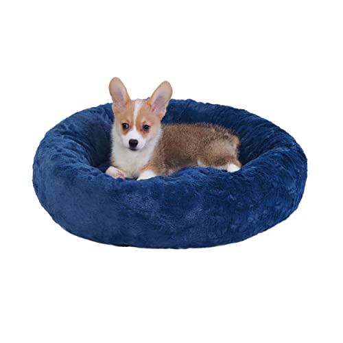 0700603706803 - BEST FRIENDS BY SHERI THE ORIGINAL CALMING DONUT CAT AND DOG BED IN LUX FUR NAVY, SMALL 23X23