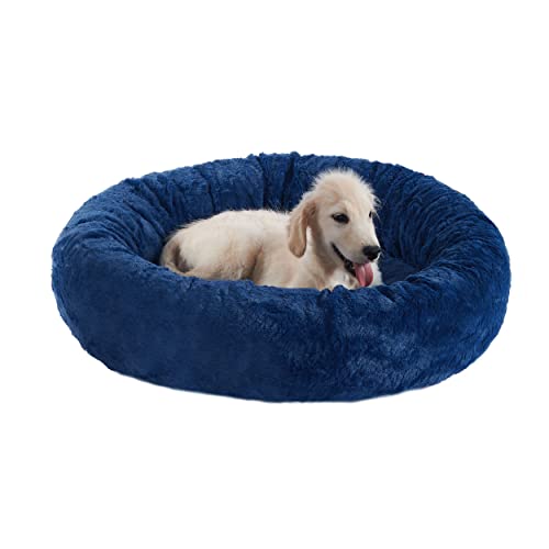 0700603706810 - BEST FRIENDS BY SHERI THE ORIGINAL CALMING DONUT CAT AND DOG BED IN LUX FUR NAVY, MEDIUM 30X30
