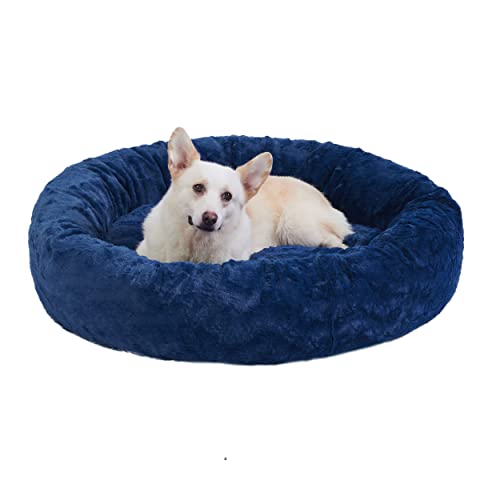 0700603706827 - BEST FRIENDS BY SHERI THE ORIGINAL CALMING DONUT CAT AND DOG BED IN LUX FUR NAVY, LARGE 36X36