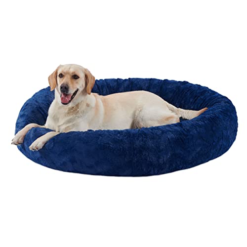 0700603706834 - BEST FRIENDS BY SHERI THE ORIGINAL CALMING DONUT CAT AND DOG BED IN LUX FUR NAVY, EXTRA LARGE 45X45