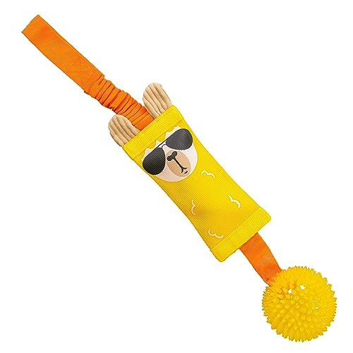 0700603710374 - OUTWARD HOUND FIRE BITERZ TUGZ YELLOW LLAMA DURABLE FIREHOSE DOG TUG TOY WITH SQUEAKING BALL