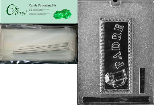 0700613720271 - CYBRTRAYD PADRE GREETING CARD IN SPANISH CHOCOLATE MOLD WITH PACKAGING BUNDLE OF 25 CELLO BAGS, 25 SILVER TWIST TIES AND CHOCOLATE MOLDING INSTRUCTIONS