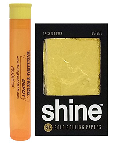 0700686967924 - SHINE 24K GOLD ROLLING PAPERS - 12 FLAT SHEET PACK WITH RPD DOOB TUBE