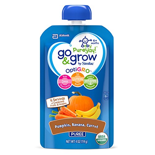 0070074664910 - GO & GROW BY SIMILAC POUCHES WITH OPTIGRO, PUMPKIN , BANANA, CARROT PUREE, FOR 6+ MONTHS, ORGANIC BABY FOOD, 4 OUNCES, PACK OF 12