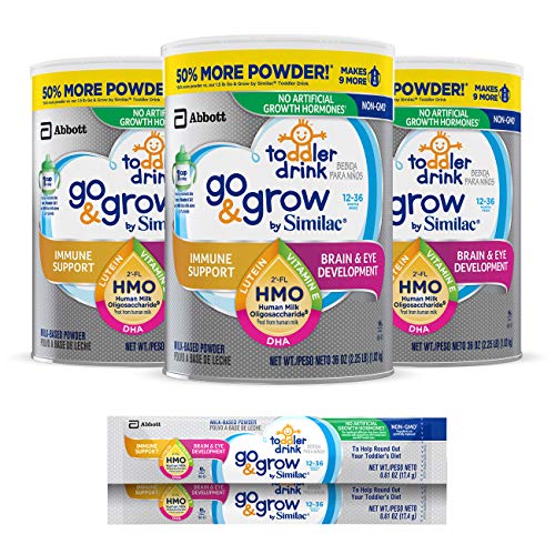 0070074679204 - GO & GROW BY SIMILAC TODDLER DRINK, 3 CANS, WITH 2’-FL HMO FOR IMMUNE SUPPORT AND 25 KEY NUTRIENTS TO HELP BALANCE TODDLER NUTRITION, NON-GMO MILK-BASED POWDER, 36 OZ EACH + 2 ON-THE-GO STICKPACKS