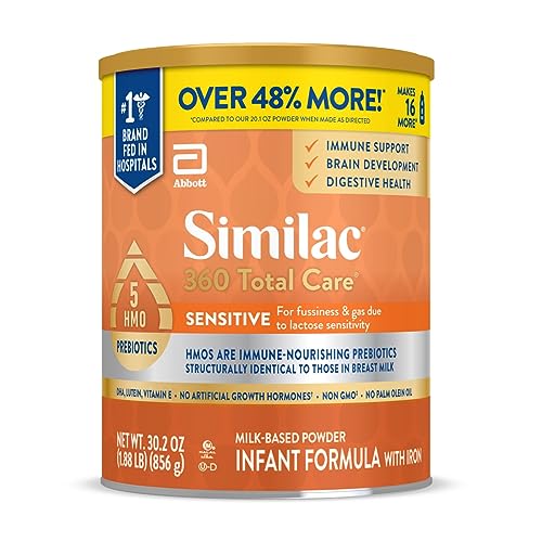 0070074681238 - SIMILAC 360 TOTAL CARE SENSITIVE INFANT FORMULA, WITH 5 HMO PREBIOTICS, FOR FUSSINESS & GAS DUE TO LACTOSE SENSITIVITY, NON-GMO, BABY FORMULA POWDER, 30.2-OZ CAN (PACK OF 1)